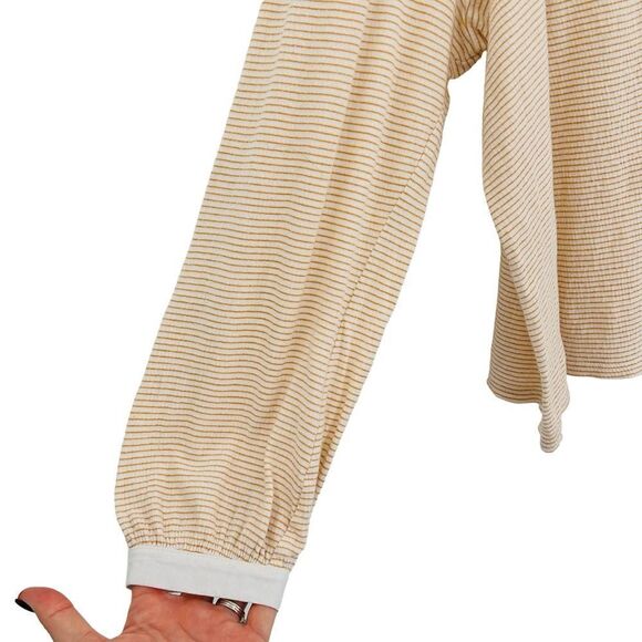 Yellow and White Striped Henley- Dolan - Picture 2 of 7